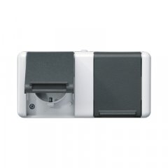 Kontaktligzda dubultā SCHUKO, 4 kabeļu ievadi, 16 A 250 V ~, ar vāciņu, horizontāla montāža, IP 44, WG 800