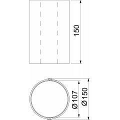 Ugunsdroša pāreja ar iekšejo pārklajumu Ø107x150mm, PVC, pelēks CTS 12150