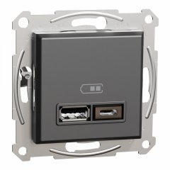 Asfora - double USB charger 2.4 A - antracīts