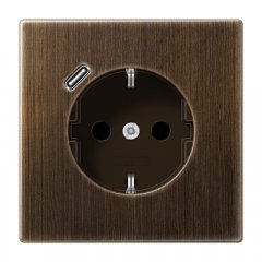 Kontaktligzda SCHUKO 16 A 250 V ~, USB pieslēgvieta 1 x Typ C, ar bērnu drošību, Serie LS, Messing antik