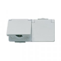 Kontaktligzda dubultā SCHUKO, 16 A 250 V ~, ar vāciņu, horizontāla montāžā, IP 44, WG 600