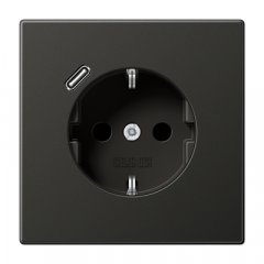 Kontaktligzda SCHUKO 16 A 250 V ~, USB pieslēgvieta 1 x Typ C, ar bērnu drošību, Serie LS, antracīts (lackiertes Aluminium)