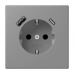 Kontaktligzda SCHUKO 16 A 250 V ~, USB pieslēgvieta 1 x Typ A + 1 x Typ C, ar bērnu drošību, Serie LS, gris 31