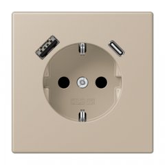 Kontaktligzda SCHUKO 16 A 250 V ~, USB pieslēgvieta 1 x Typ A + 1 x Typ C, ar bērnu drošību, Serie LS, ombre naturelle cla