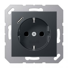 Kontaktligzda SCHUKO 16 A 250 V ~, USB pieslēgvieta 1 x Typ C, ar bērnu drošību, Serie A, anthrazit matt