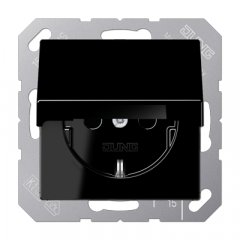 Kontaktligzda SCHUKO, 16 A 250 V ~, skrūvju spailes, ar vāciņu, duroplasts, Serie A, melns