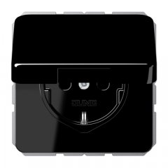 Kontaktligzda SCHUKO, 16 A 250 V ~, ar bērnu drošību un vāciņu, termoplasts, Serie CD, melns