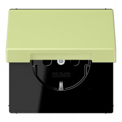 Kontaktligzda SCHUKO, 16 A 250 V ~, ar bērnu drošību un vāciņu, termoplasts krāsots, Serie LS, vert jaune clair