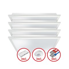 LED lighting set with opal (MILKY) cover (diffuser), LED output 120 W. Comprising four lights with 30 W, colour temperature approx. 2700 K to 6500 K