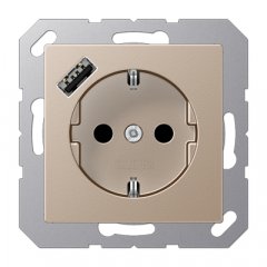 Kontaktligzda SCHUKO 16 A 250 V ~, USB pieslēgvieta 1 x Typ A, ar bērnu drošību, Serie A, šampanieša krāsā