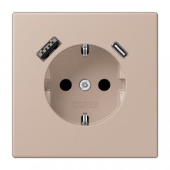Kontaktligzda SCHUKO 16 A 250 V ~, USB pieslēgvieta 1 x Typ A + 1 x Typ C, ar bērnu drošību, Serie LS, ombre brûlée claire