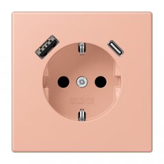 Kontaktligzda SCHUKO 16 A 250 V ~, USB pieslēgvieta 1 x Typ A + 1 x Typ C, ar bērnu drošību, Serie LS, rose clair