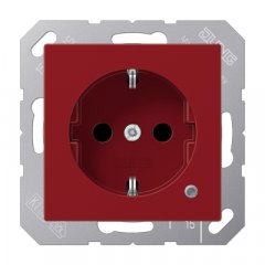 Kontaktligzda SCHUKO, 16 A 250 V ~, ar indikātoru, ar bērnu drošību, termoplasts, Serie AS/A, sarkans