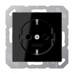 Kontaktligzda SCHUKO, 16 A 250 V ~, ar bērnu drošību, termoplasts, Serie A, melns