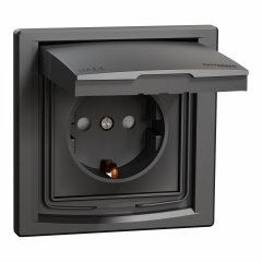 Asfora - single socket outlet with side earth and shutters, IP44, antracīts