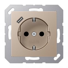 Kontaktligzda SCHUKO 16 A 250 V ~, USB pieslēgvieta 1 x Typ C, ar bērnu drošību, Serie A, šampanieša krāsā