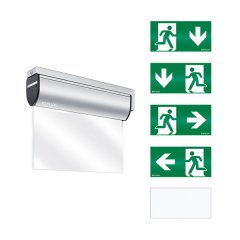 Emergency light with 3 hour emergency light duration, 32 m viewing distance, wall bracket mounting, LED, self-control feature, fail-safe contact
