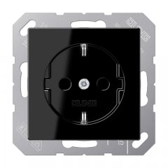 Kontaktligzda SCHUKO, 16 A 250 V ~, ar bērnu drošību, duroplasts, Serie A, melns