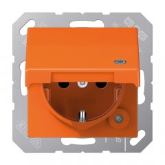 Kontaktligzda SCHUKO, 16 A 250 V ~, ar indikātoru, ar bērnu drošību un vāciņu, termoplasts, Serie A, orange