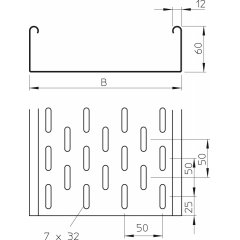 Kabeļu rene MKS perforēta 60x100x3000, V2A, 1.4301, 2B
