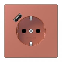 Kontaktligzda SCHUKO 16 A 250 V ~, USB pieslēgvieta 1 x Typ A, ar bērnu drošību, Serie LS, terre sienne brique