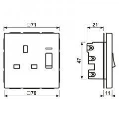 Kontaktligzda pārslēdzama Anglijas standarts, 13 A 250 V ~, skrūvju spailes BS 1363-1, 4 mm2, ar indikātoru