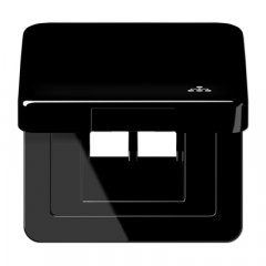 Rozetes vāks ar centrālplati, ar simbolu LAN, vertikālā un horizontālā montāža, Serie CD, melns