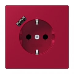 Kontaktligzda SCHUKO 16 A 250 V ~, USB pieslēgvieta 1 x Typ A, ar bērnu drošību, Serie LS, rouge carmin