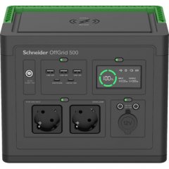 Uzlādes stacija Schneider OffGrid Portable Power Station 500, 230V, 517Wh Lithium-ion, LCD, 2 CEE 7/3 Schuko outlets, Sinewave, 3 USB-A, 2 USB-C, Wireless Charger