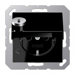 Kontaktligzda SCHUKO, 16 A 250 V ~, ar bērnu drošību un vāciņu, ar drošības slēdzeni, termoplasts, Serie A, melns