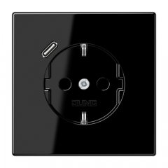 Kontaktligzda SCHUKO 16 A 250 V ~, USB pieslēgvieta 1 x Typ C, ar bērnu drošību, Serie LS, melns