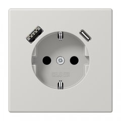 Kontaktligzda SCHUKO 16 A 250 V ~, USB pieslēgvieta 1 x Typ A + 1 x Typ C, ar bērnu drošību, Serie LS, gaiši pelēks