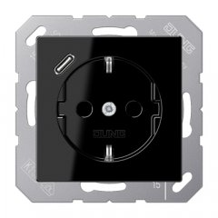 Kontaktligzda SCHUKO 16 A 250 V ~, USB pieslēgvieta 1 x Typ C, ar bērnu drošību, Serie A, melns