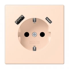Kontaktligzda SCHUKO 16 A 250 V ~, USB pieslēgvieta 1 x Typ A + 1 x Typ C, ar bērnu drošību, Serie LS, rose pâle