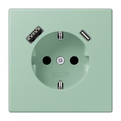 Kontaktligzda SCHUKO 16 A 250 V ~, USB pieslēgvieta 1 x Typ A + 1 x Typ C, ar bērnu drošību, Serie LS, vert anglais clair