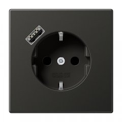 Kontaktligzda SCHUKO 16 A 250 V ~, USB pieslēgvieta 1 x Typ A, ar bērnu drošību, Serie LS, antracīts (lackiertes Aluminium)