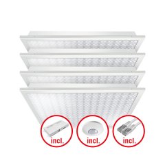 LED lighting set with prismatic (CRYSTAL) cover (Diffusor), Rated output 120W. Consisting of 4 lamps with 30 W, Colour temperature: approx. 4000 K