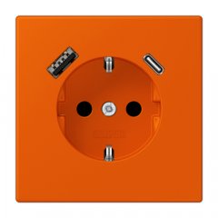 Kontaktligzda SCHUKO 16 A 250 V ~, USB pieslēgvieta 1 x Typ A + 1 x Typ C, ar bērnu drošību, Serie LS, orange vif