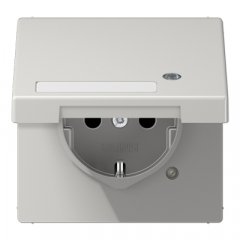Kontaktligzda SCHUKO, 16 A 250 V ~, ar indikātoru, marķējams, ar bērnu drošību un vāciņu, termoplasts, gaiši pelēks