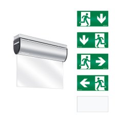 Emergency light with 3 hour emergency light duration, 25 m viewing distance, surface ceiling mounting, LED, fail-safe contact, self-control feature