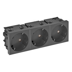 Kontaktligzda 33°, trīsvietīga aizsargkontakts, Connect 45 250V, 10/16A, PC, pelēkmelna, 7021 STD-D3SC SWGR3