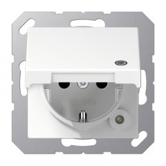 Kontaktligzda SCHUKO, 16 A 250 V ~, ar indikātoru, ar bērnu drošību un vāciņu, termoplasts, Serie A, balts