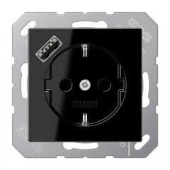 Kontaktligzda SCHUKO 16 A 250 V ~, USB pieslēgvieta 1 x Typ A, ar bērnu drošību, Serie A, melns