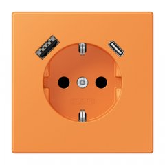 Kontaktligzda SCHUKO 16 A 250 V ~, USB pieslēgvieta 1 x Typ A + 1 x Typ C, ar bērnu drošību, Serie LS, orange clair