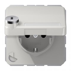 Kontaktligzda SCHUKO, 16 A 250 V ~, ar bērnu drošību un vāciņu, ar drošības slēdzeni, termoplasts, Serie CD, gaiši pelēks
