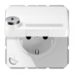 Kontaktligzda SCHUKO, 16 A 250 V ~, ar bērnu drošību un vāciņu, ar drošības slēdzeni, termoplasts, Serie CD, balts